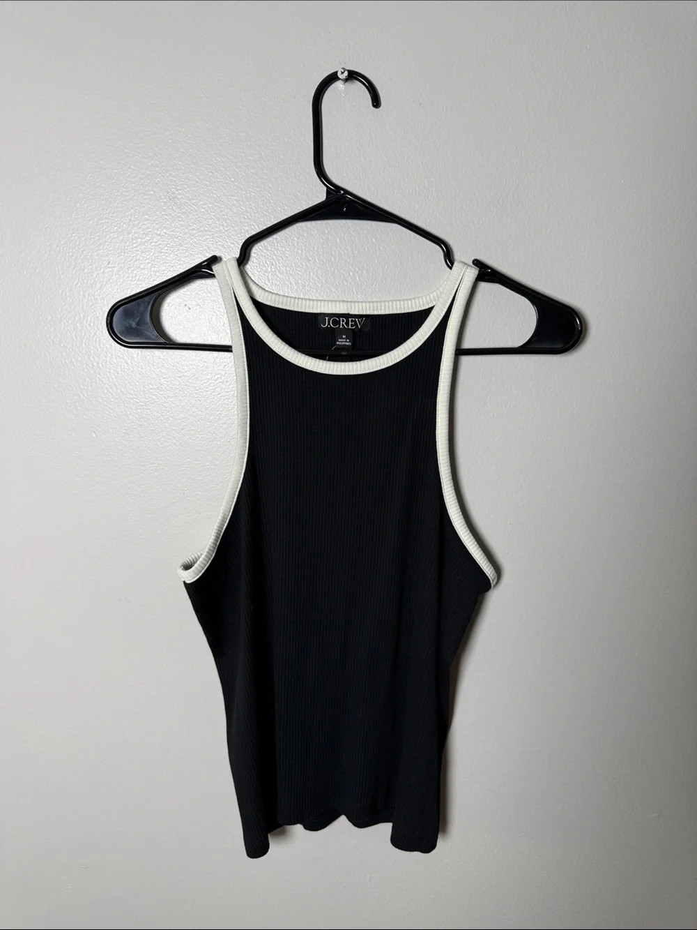 J.Crew Black Ribbed Tank with White Trim Size Medium